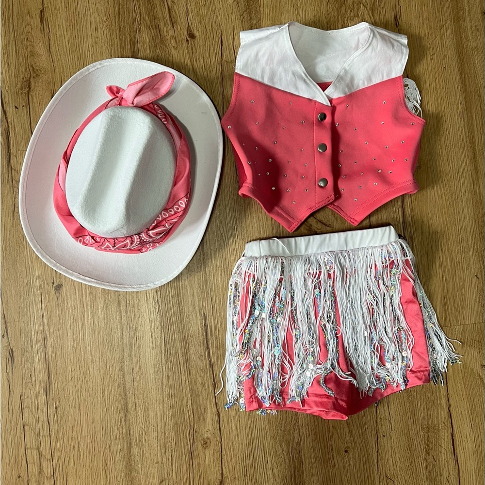 Glamour Pink and White Dance Costume with Tulle Skirt